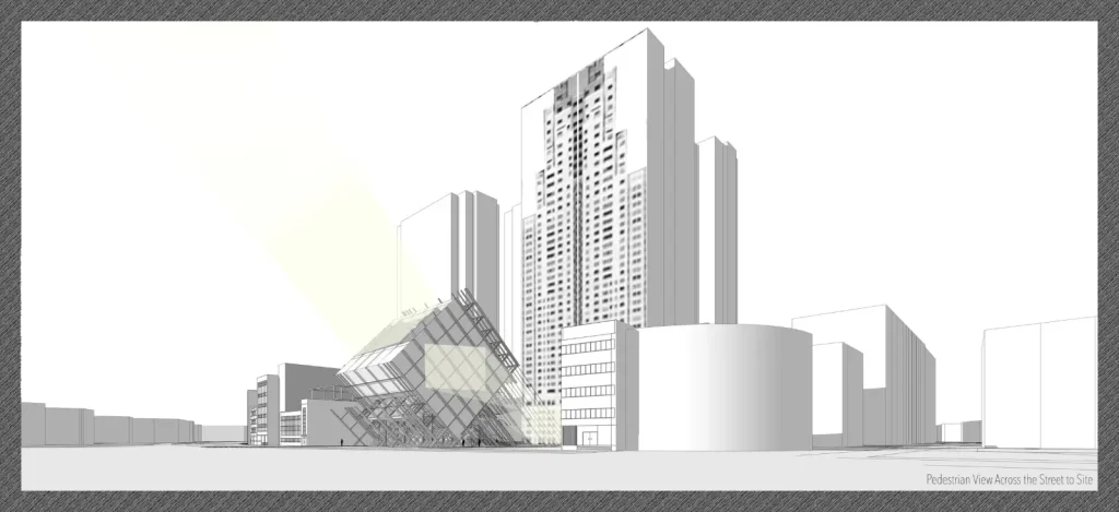Pedestrian View - across the street to site